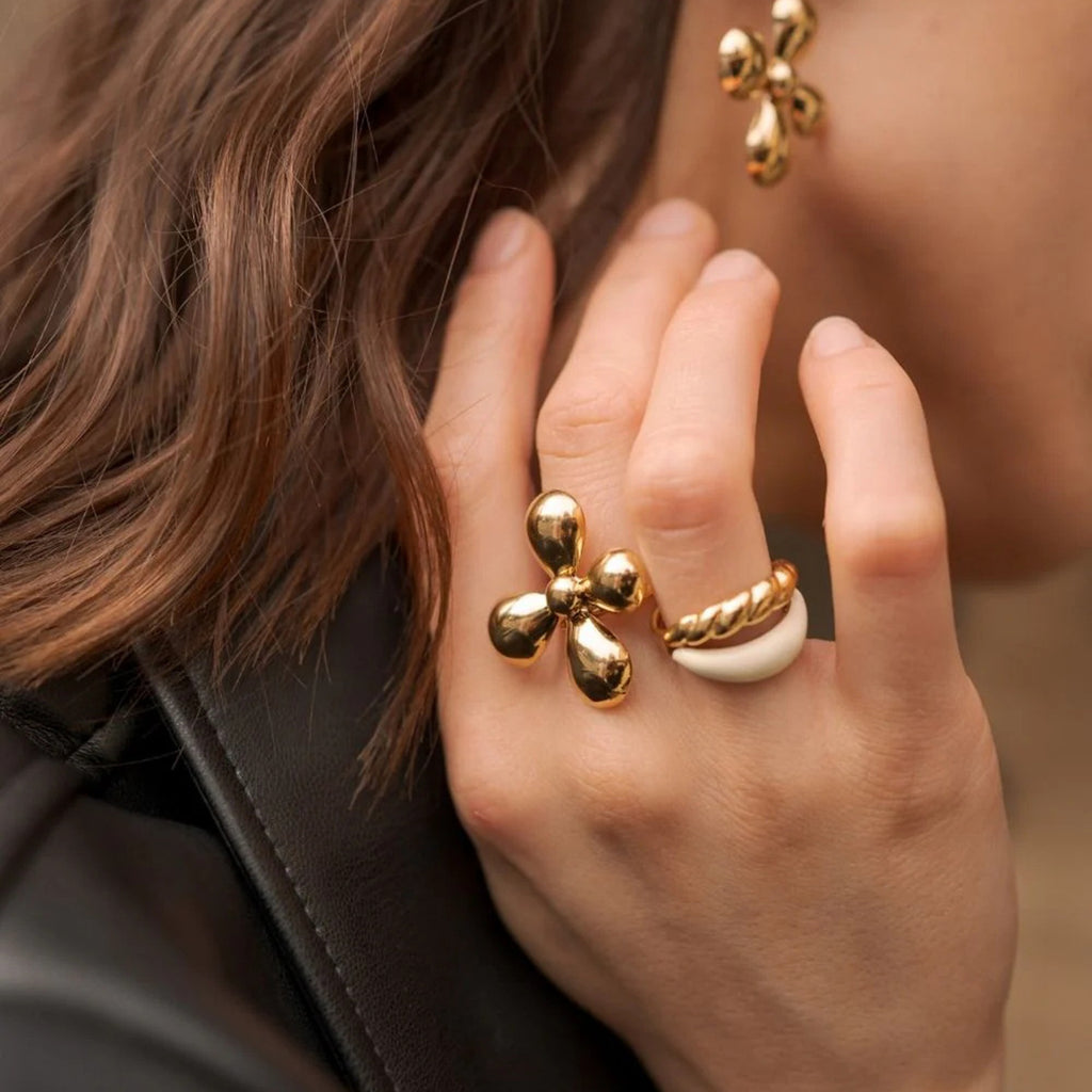 Gold Stainless Steel Flower Ring