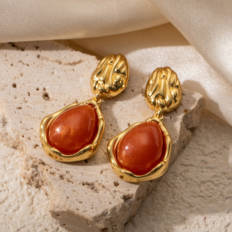 Waterdrop Amber Earrings Titanium Steel Teardrop Earrings