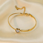 Combination Stainless Steel Diamond-encrusted Heart Necklace And Bracelet Set