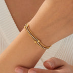 Gold Stainless Steel Multi-bead Bracelet With Diamonds