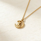Gold Hollow Moon Cat Pendant Necklace Stainless Steel Cute Animal Jewelry