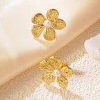 Gold 2 Stainless Steel Flower Earrings