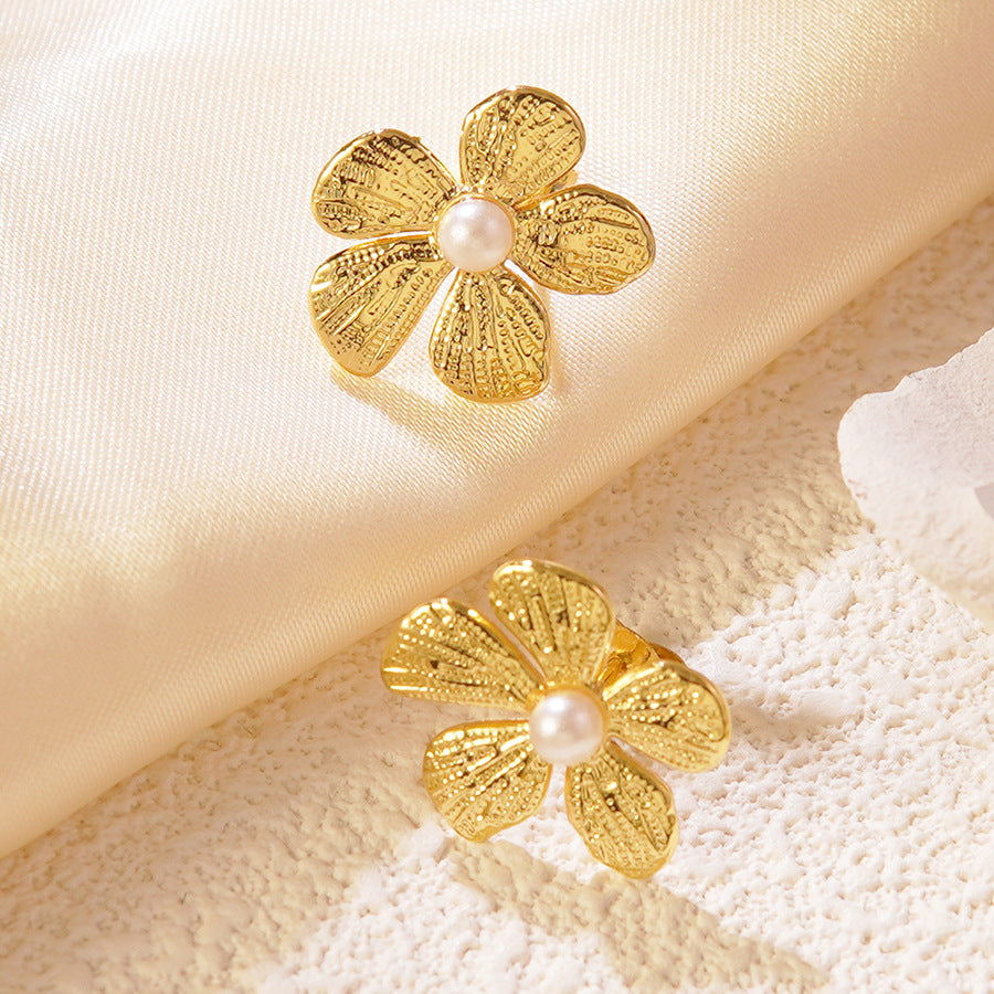 Gold 2 Stainless Steel Flower Earrings