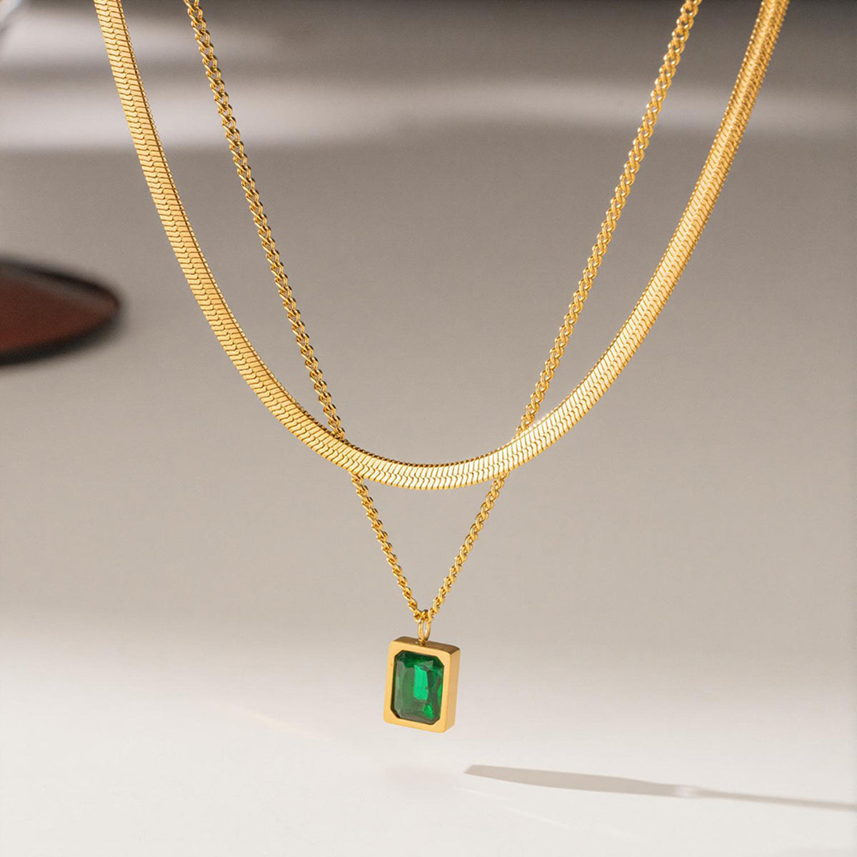 White Diamond Necklace Gold Titanium Steel Square Necklace