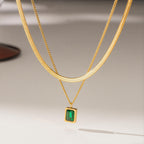 Green Diamond Necklace Gold Titanium Steel Square Necklace