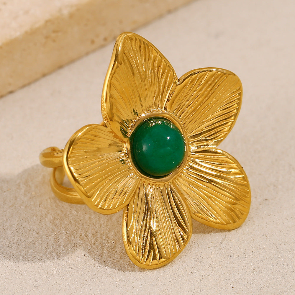 Exaggerated Flower Open Ring-gold Stainless Steel Flower Open Ring