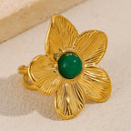 Exaggerated Flower Open Ring-gold Stainless Steel Flower Open Ring