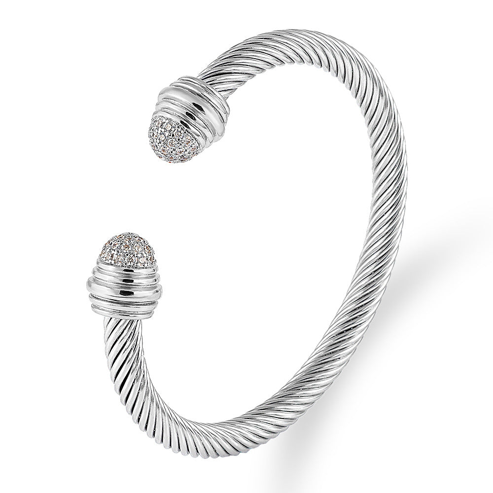 Fashion Style-10 Steel Colors Stainless Steel Diamond Threaded Open Bracelet