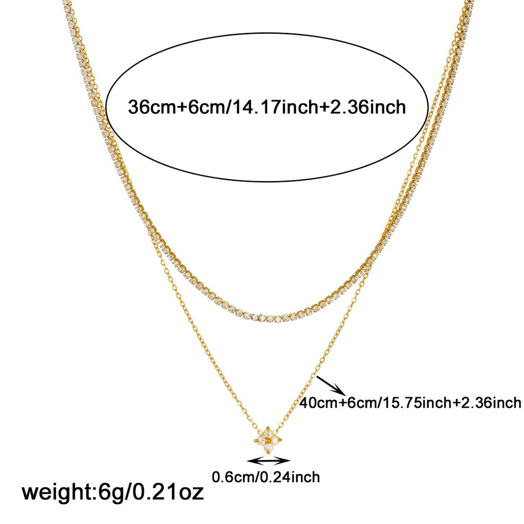 Gold Diamond-set Double-layer Stainless Steel Gold-plated Necklace