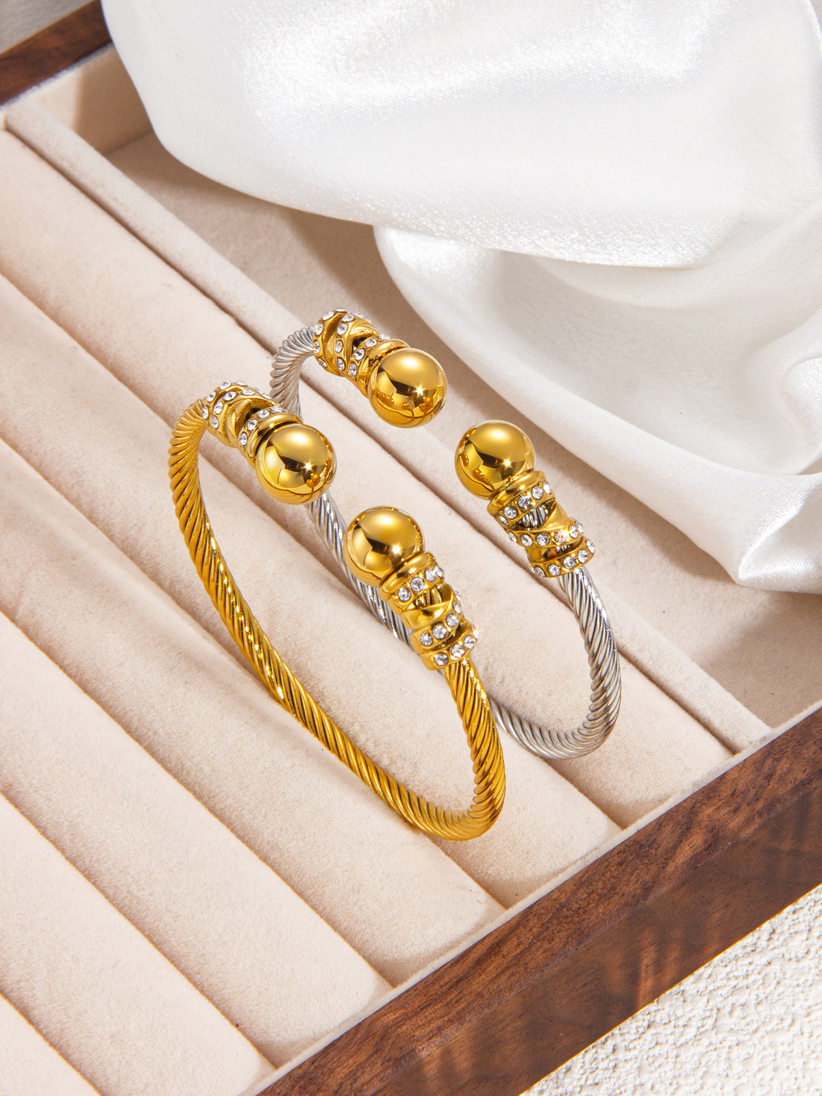 Two-tone Titanium Steel Diamond-encrusted Round Bracelet