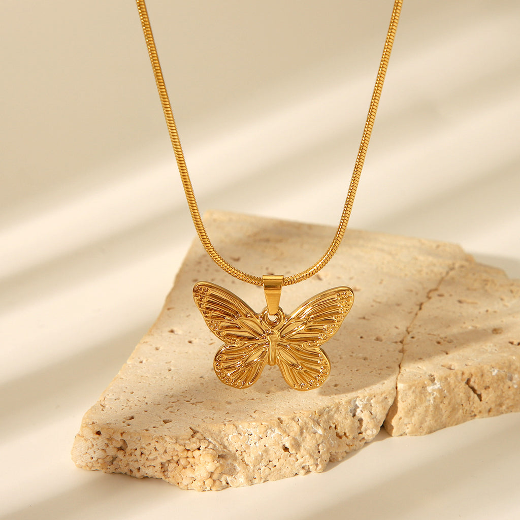 Gold Stainless Steel Butterfly Necklace