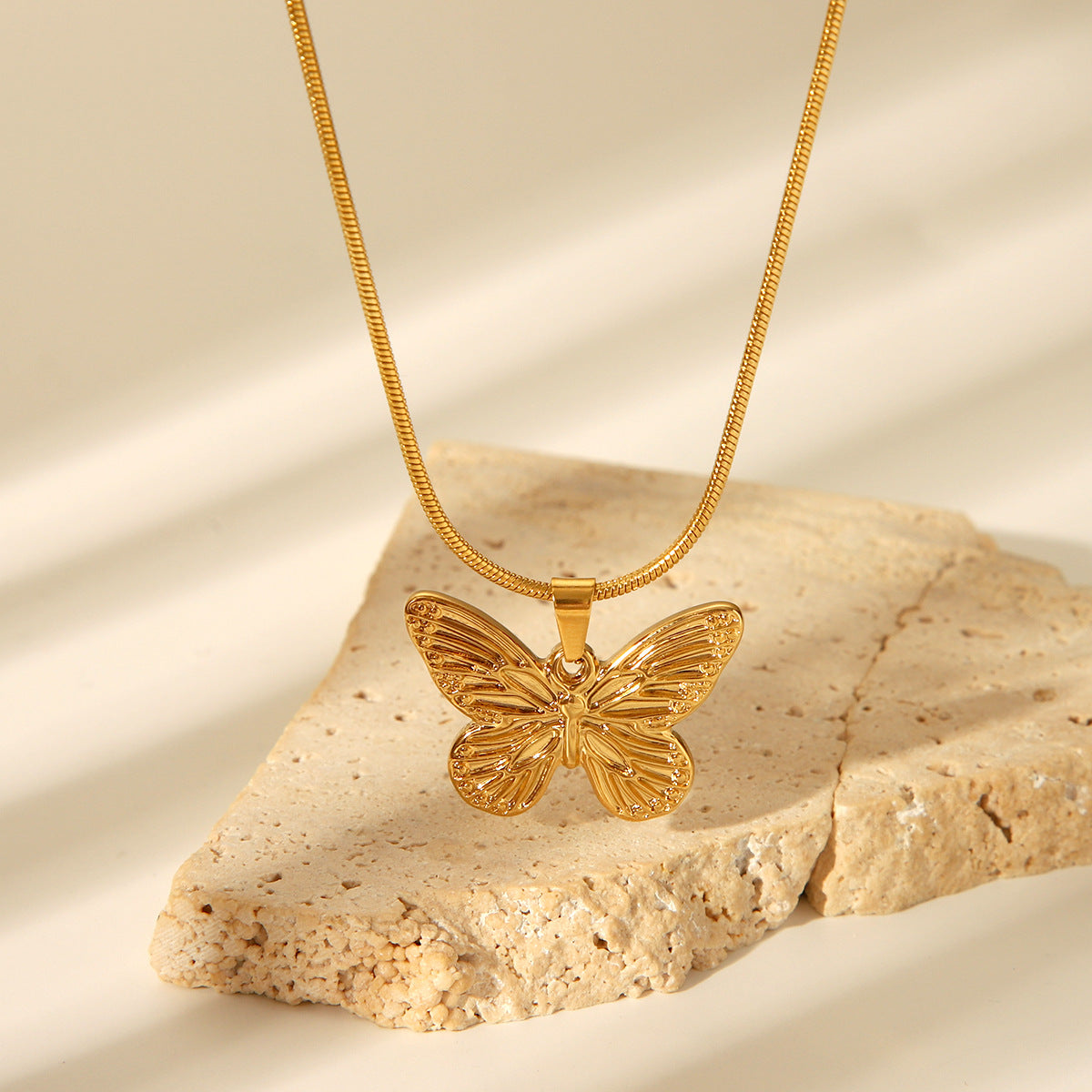 Gold Stainless Steel Butterfly Necklace