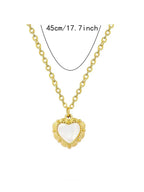 Gold Mother Of Pearl Heart Pendant Necklace Titanium Steel Minimalist Choker