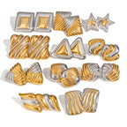 Gold And Silver 6 Stainless Steel Contrast Geometric Texture Earrings