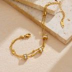 Gold Gold-plated Double-layer Chain Stainless Steel Diamond-set Round Bracelet