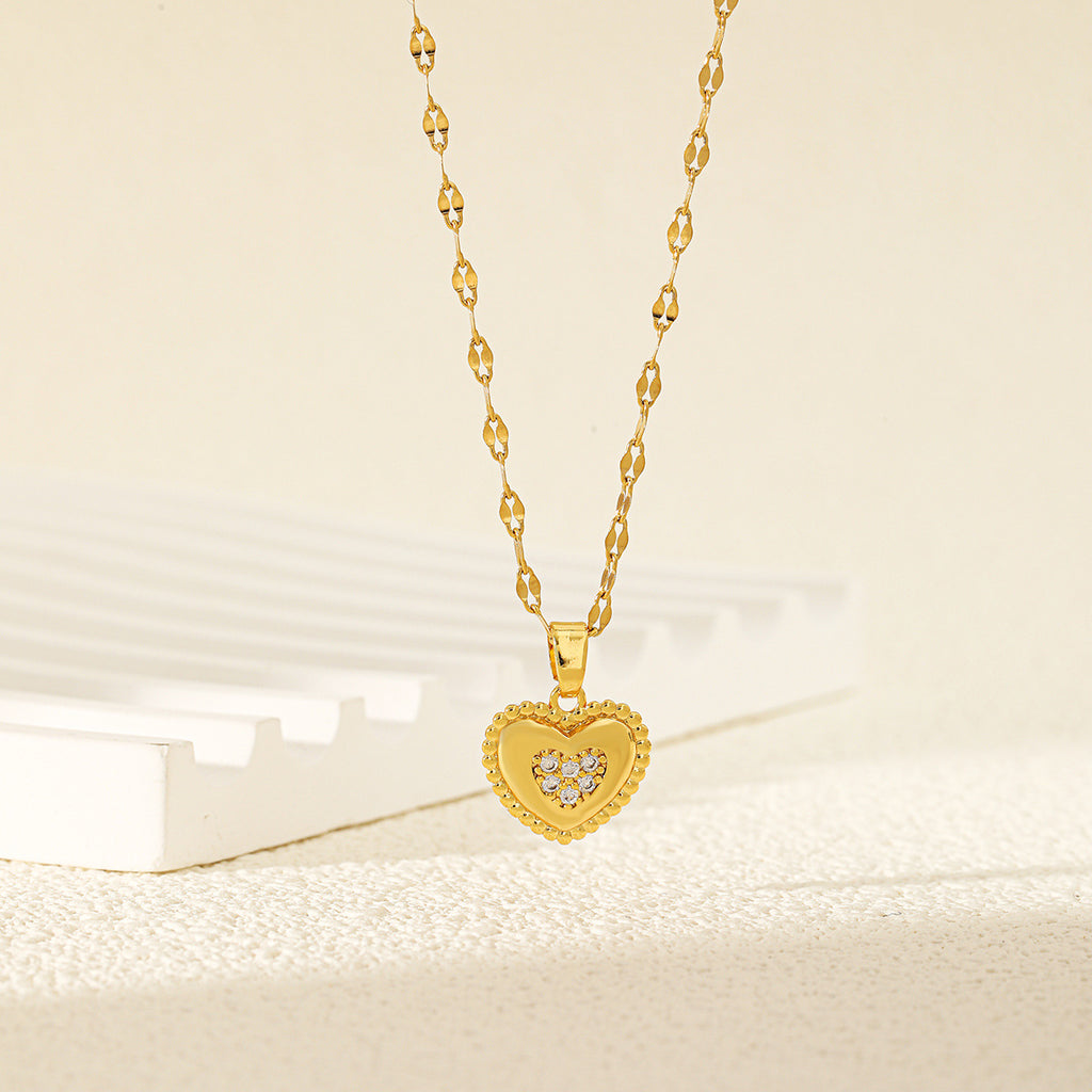 Lip Chain Stainless Steel Diamond Heart Necklace
