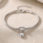 Steel Color European Stainless Steel Heart Pendant Love Knot Round Snake Chain Bracelet For Men Women