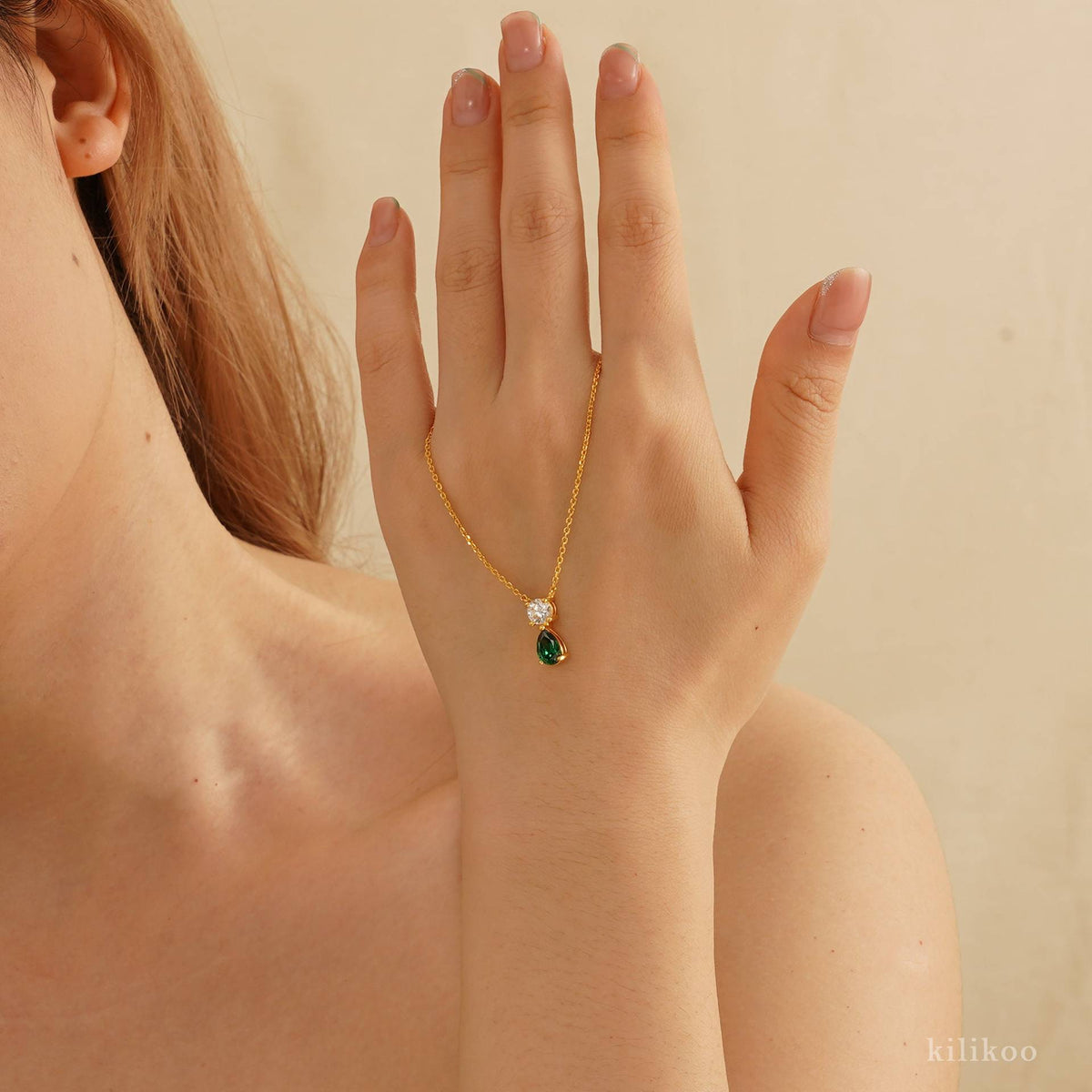 April + Transparency Titanium Steel Diamond-encrusted Teardrop Necklace