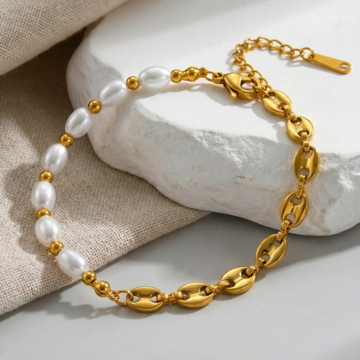 Gold Stainless Steel Pearl Pig Nose Bracelet