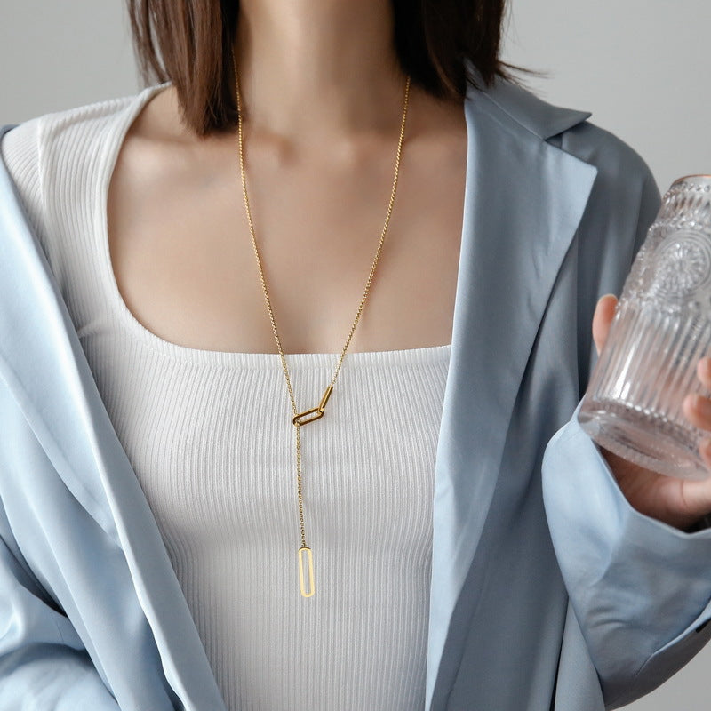 Steel-colored Small Waist Necklace Titanium Steel Diamond-encrusted Round Necklace