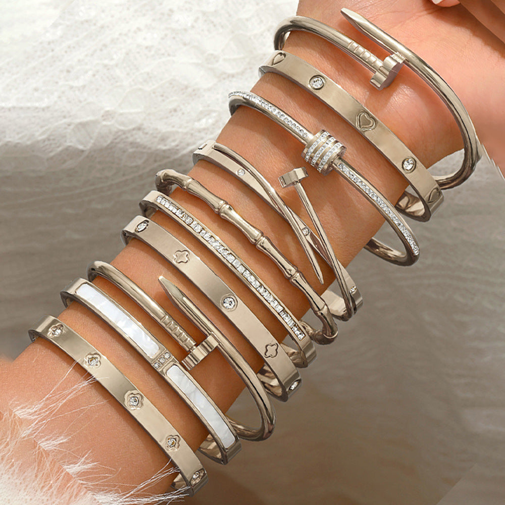 Bracelet 3# Titanium Steel Round Bracelet With Diamonds