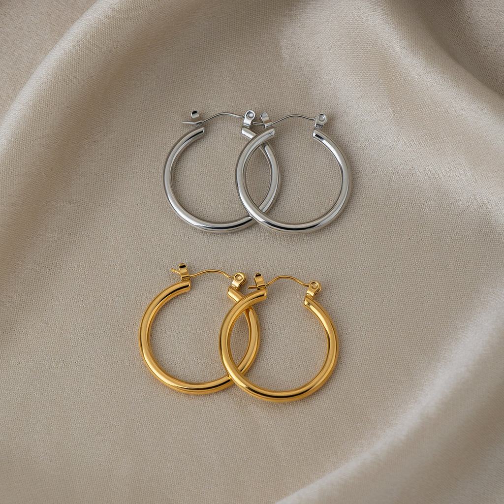Silver Stainless Steel Round Earrings