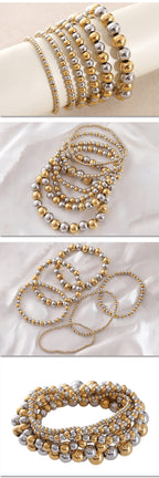 10mm Two-tone Gold And Steel Stainless Steel Beaded Bracelet For Women 18cm Stainless Steel Colorblock Beaded Bracelet