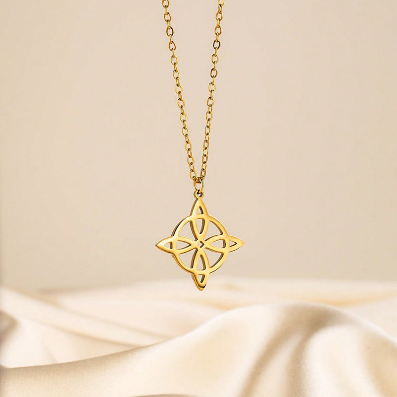 Gold Stainless Steel Openwork Witch Knot Necklace