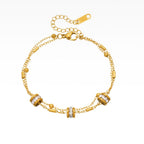 Gold Gold-plated Double-layer Chain Stainless Steel Diamond-set Round Bracelet