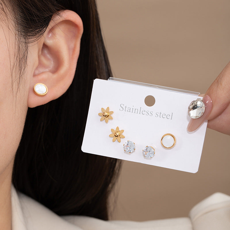 Star Rhinestone Set Titanium Steel Diamond Star Earring Set