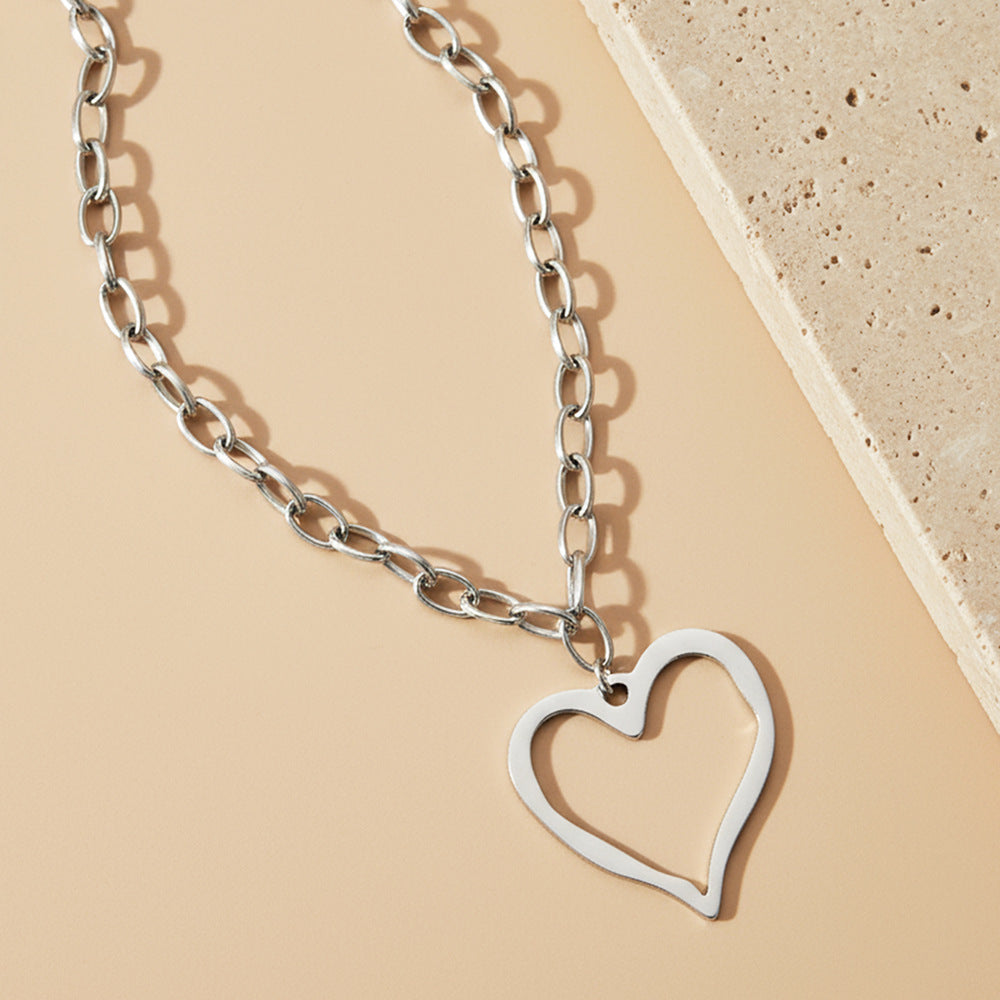 Silver Stainless Steel Openwork Heart Necklace