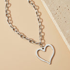 Silver Stainless Steel Openwork Heart Necklace