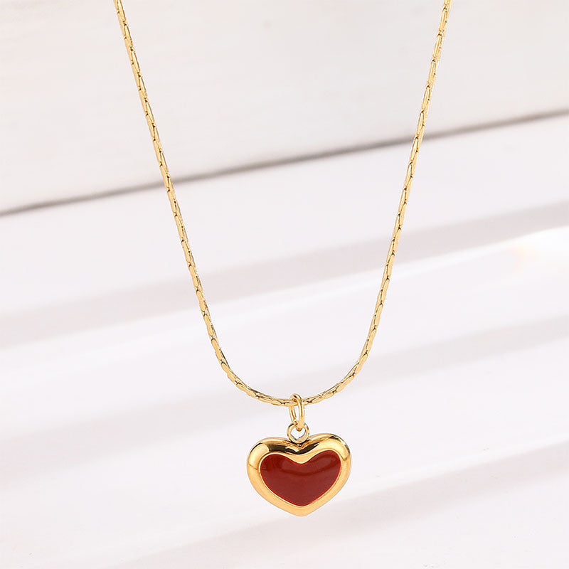 Fashion Heart White Shell Necklace Titanium Steel Heart Necklace