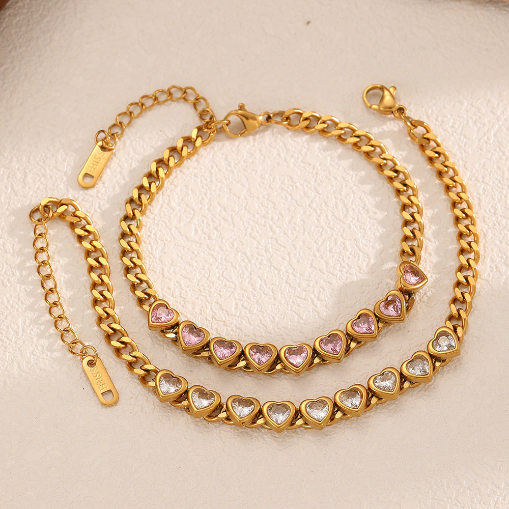 White Stainless Steel Heart Diamond Bracelet