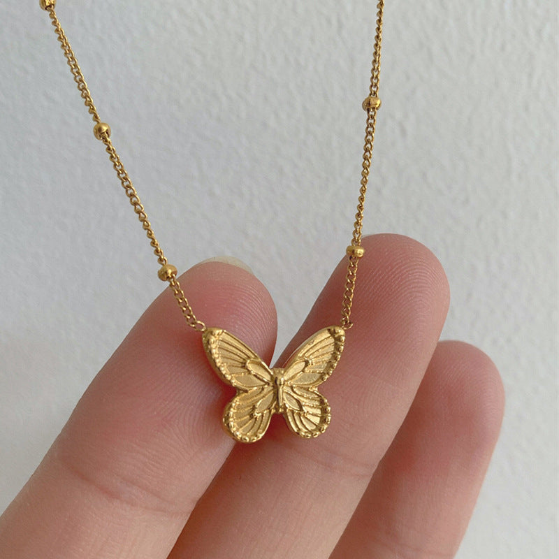 Fashion Butterfly Necklace Titanium Steel Embossed Butterfly Necklace