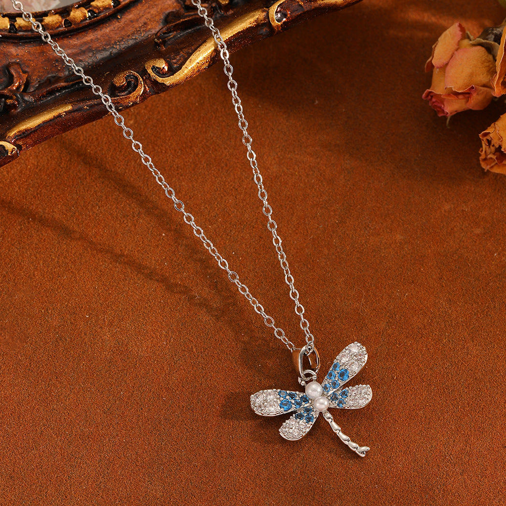 Gold And White Diamond Earrings Stainless Steel Diamond-encrusted Dragonfly Earrings