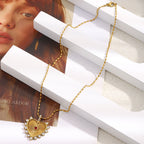 Carved Heart Necklace - Gold Stainless Steel Diamond-encrusted Heart Necklace