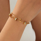 Gold Gold-plated Double-layer Chain Stainless Steel Diamond-set Round Bracelet