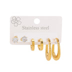 Love Stainless Steel Diamond Oval Five-pointed Star Heart Geometric Earrings Set
