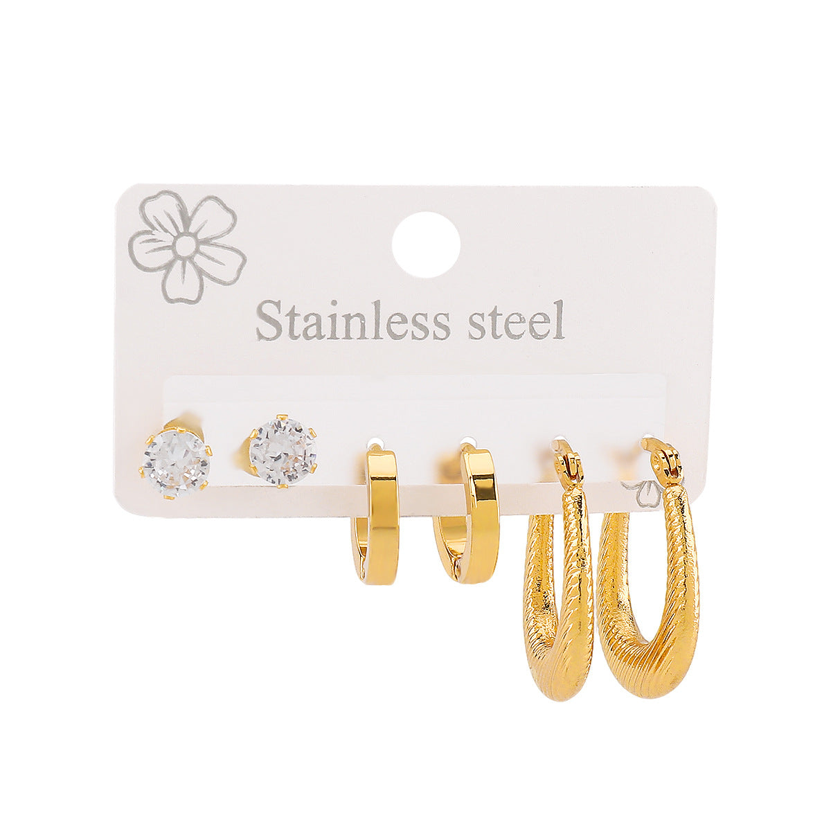 Love Stainless Steel Diamond Oval Five-pointed Star Heart Geometric Earrings Set