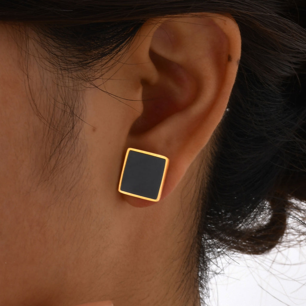 A Pair Stainless Steel Square Earrings