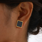 A Pair Stainless Steel Square Earrings