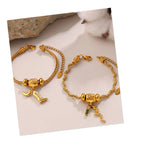 Stars And Moon Stainless Steel Diamond-encrusted Star And Moon Bracelet