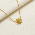 Gold 3d Daisy Zircon Pendant Necklace Stainless Steel 18k Gold Plated