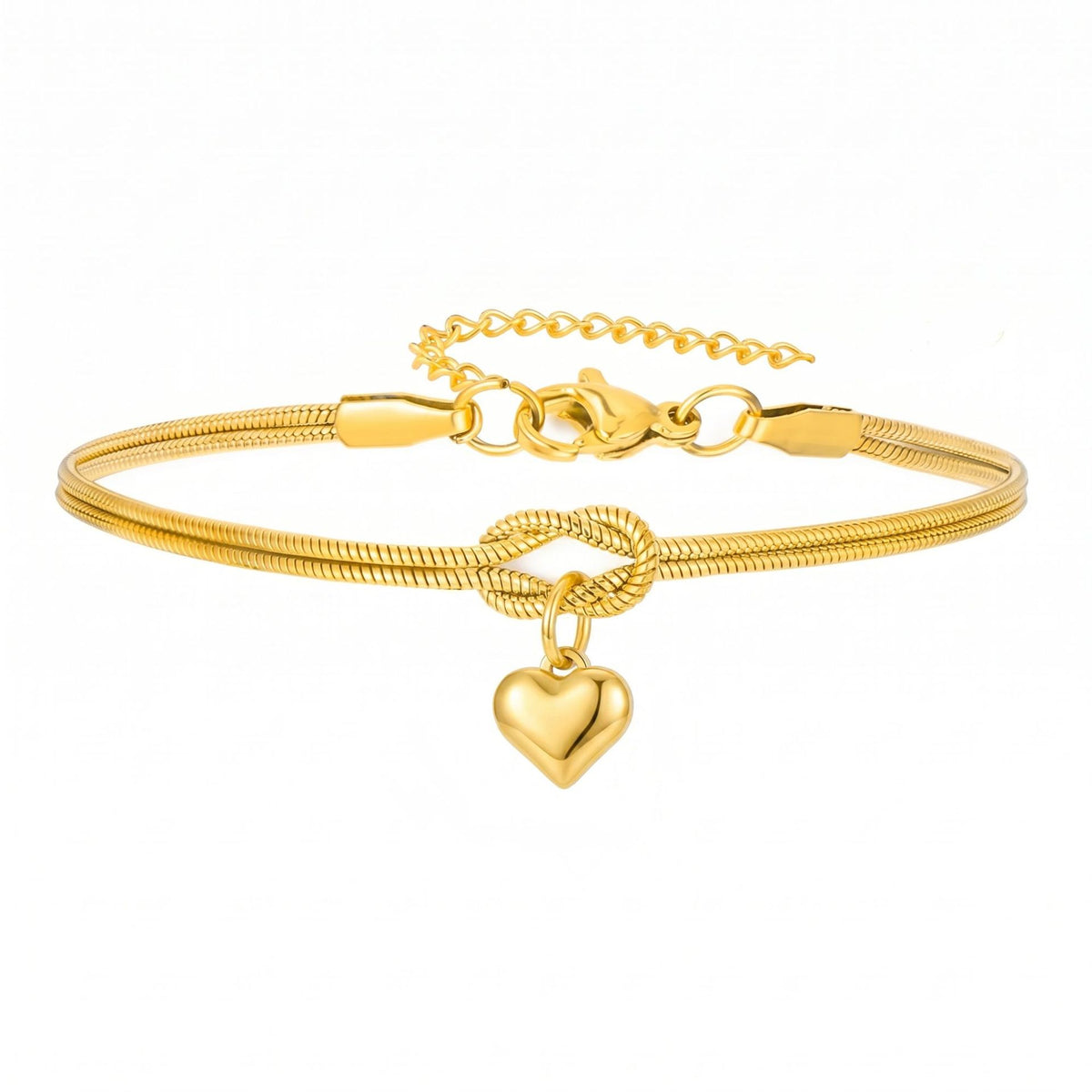 Gold European Stainless Steel Heart Pendant Love Knot Round Snake Chain Bracelet For Men Women