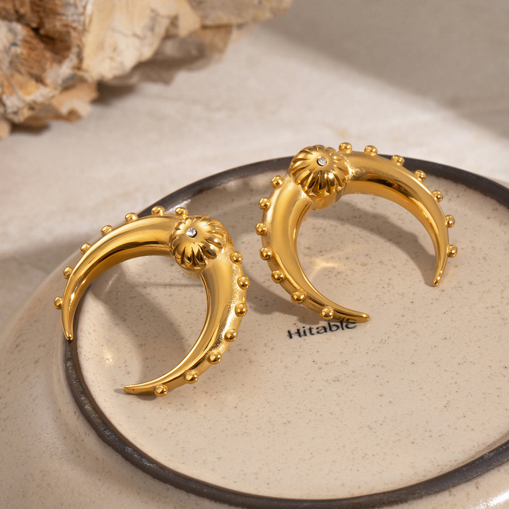Gold Stainless Steel Horn Earrings