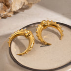 Gold Stainless Steel Horn Earrings