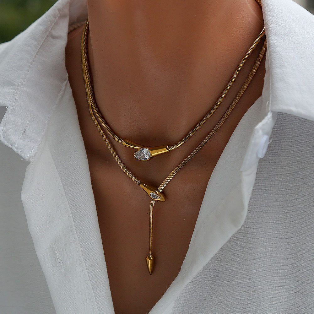 Necklace 1 304 Stainless Steel Diamond Snake Necklace
