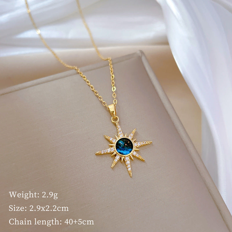 Gold 74 Titanium Steel Diamond Pearl Geometric Necklace