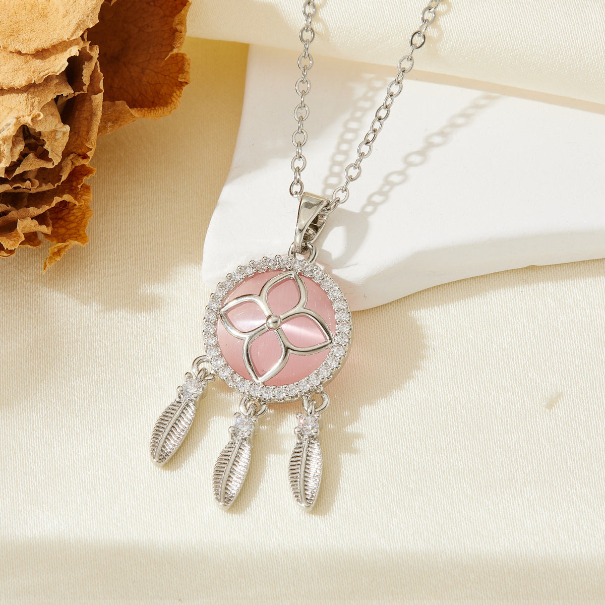 Silver 5 304 Stainless Steel Diamond-set Irregular Shaped Necklace